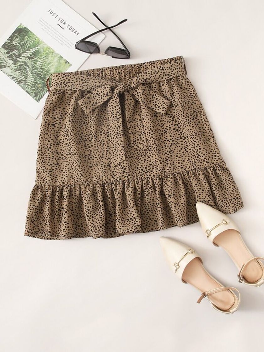 Product Dalmatian Print Flounce Hem Belted Skirt