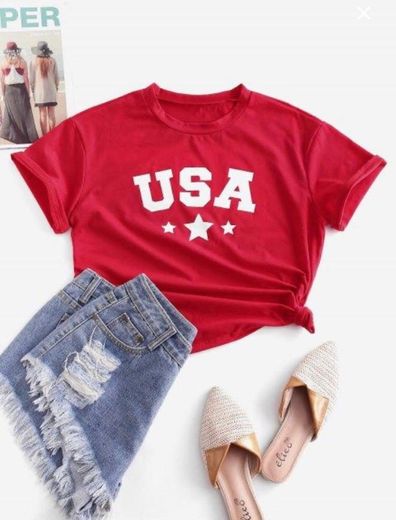 ZAFUL Camiseta Básica Con Estampado De Bandera Americana 