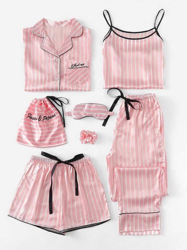 Fashion Conjunto De Pijama De Raso Compuesto Por 7 Piezas