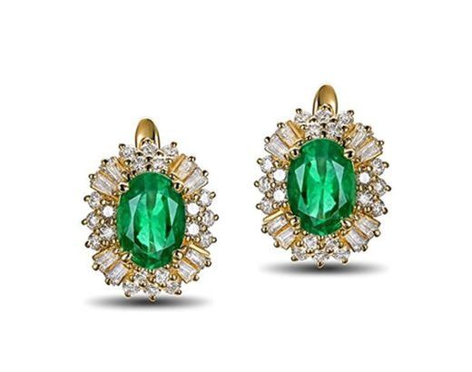 Epinki 18k Oro Pendientes para Mujer óvalo Pendiente Señoras Joyería Tarde Oro con Blanco Verde Diamante Esmeralda