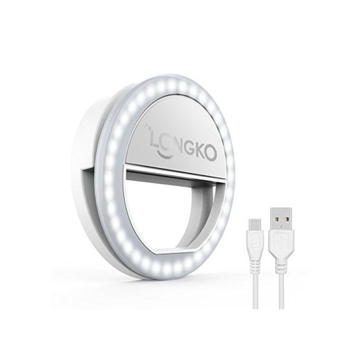 LONGKO 36 LED Recargable Selfie Ring Light 3 Niveles de Iluminación Suplementaria