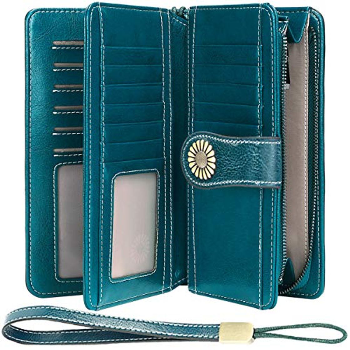 Social Cartera Cuero Mujer Bloqueo RFID Monedero Piel Mujer Grande con Muchos Bolsillos,