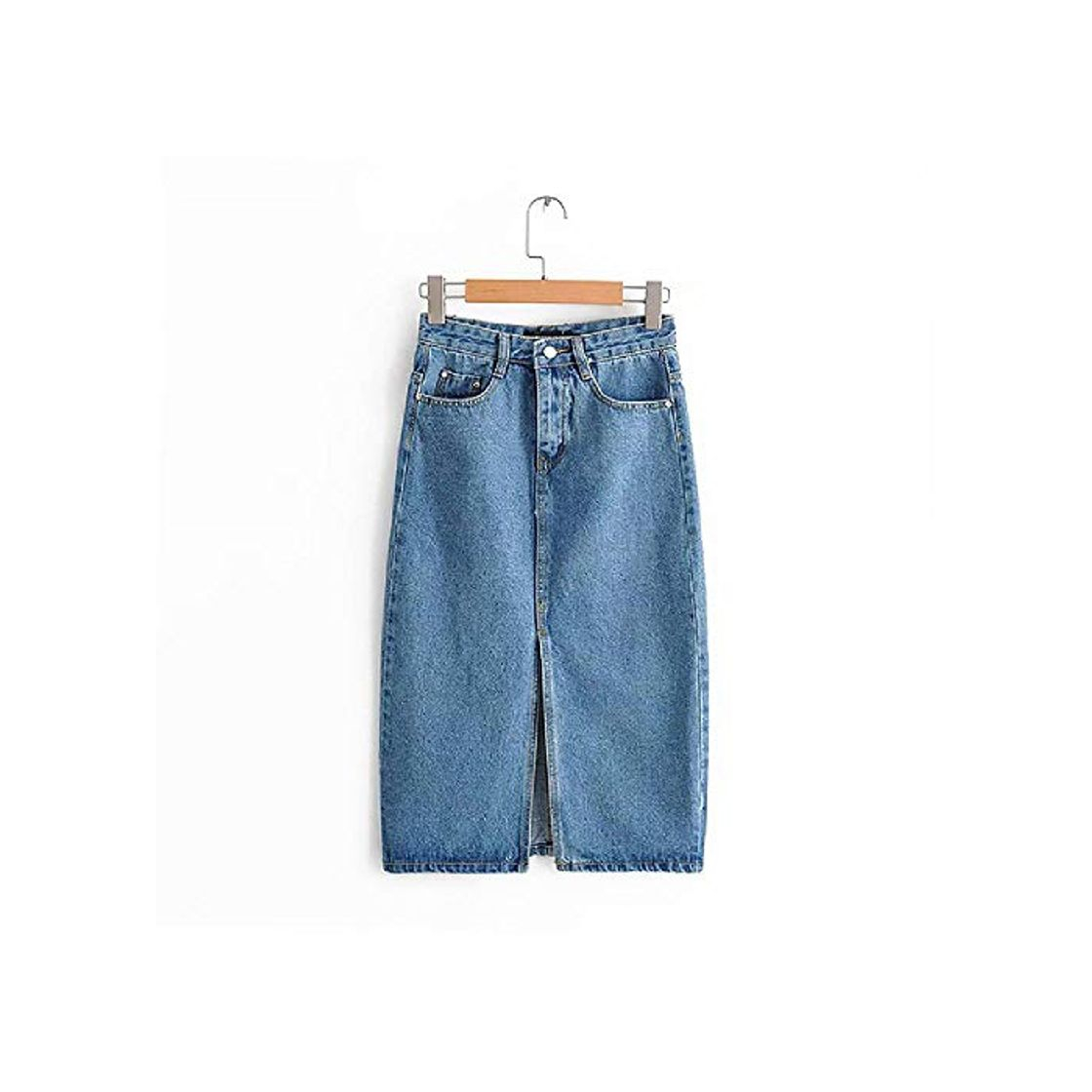 Producto NOBRAND Faldas de Mezclilla Sexy para mujerFalda Dividida Faldas hasta la Mitad de la Pantorrilla Bolsillo Vintage Azul Saia Falda Midi de Cintura Alta para Mujer