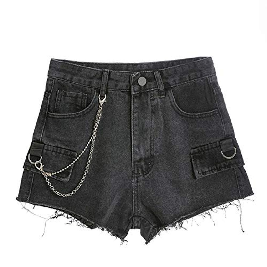 Social NOBRAND Nuevos Bolsillos Falsos Lavados de Cintura Alta para Adelgazar Pantalones de Mezclilla con Cadena de Borde Crudo Mujeres