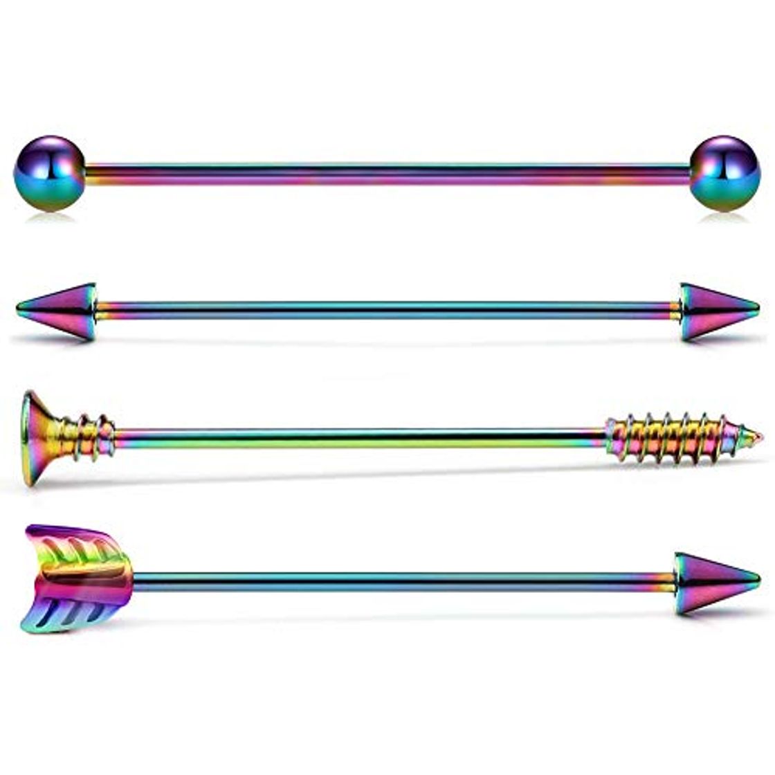 Places Crdifu 4pcs Rainbow Piercing Industrial Barbell 14 Gauge 38mm Spike Flecha Joyería