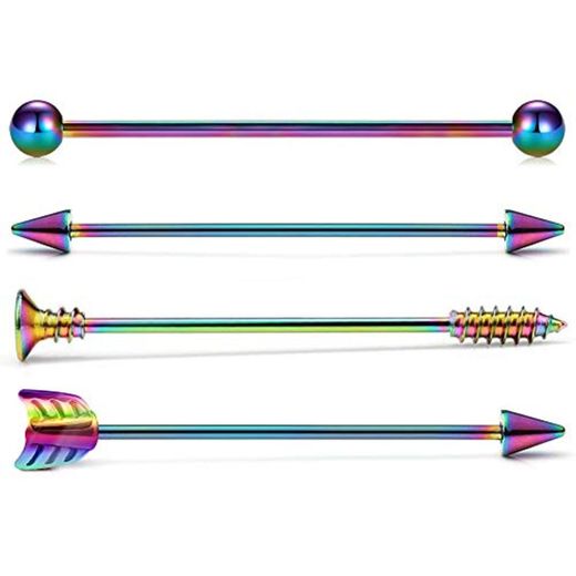 Crdifu 4pcs Rainbow Piercing Industrial Barbell 14 Gauge 38mm Spike Flecha Joyería