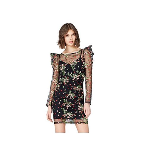 Marca Amazon - find. Vestido con un Hombro al Aire de Terciopelo