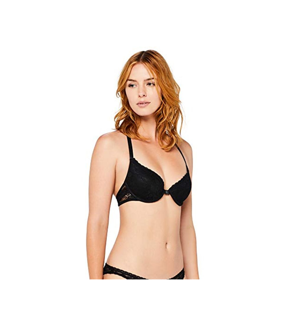 Fashion Marca Amazon - IRIS & LILLY Sujetador Cierre Frontal de Encaje Mujer, Negro