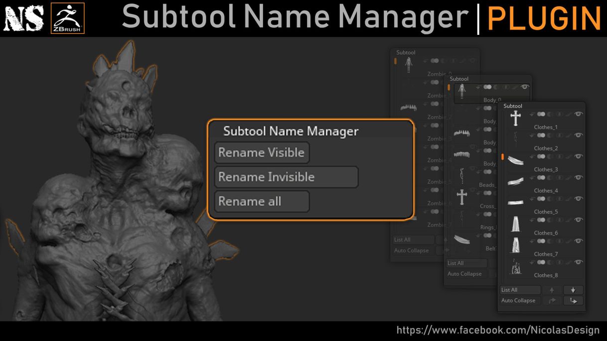 Moda Zbrush – Subtool Name Manager