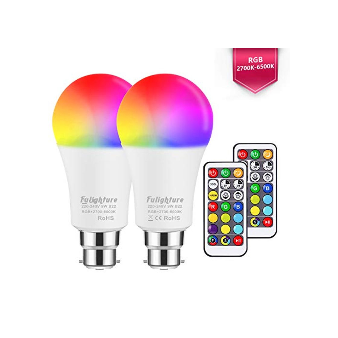 Product Fulighture LED A60 B22 Bayonet LED Colour Changing Light Bulbs with Remote