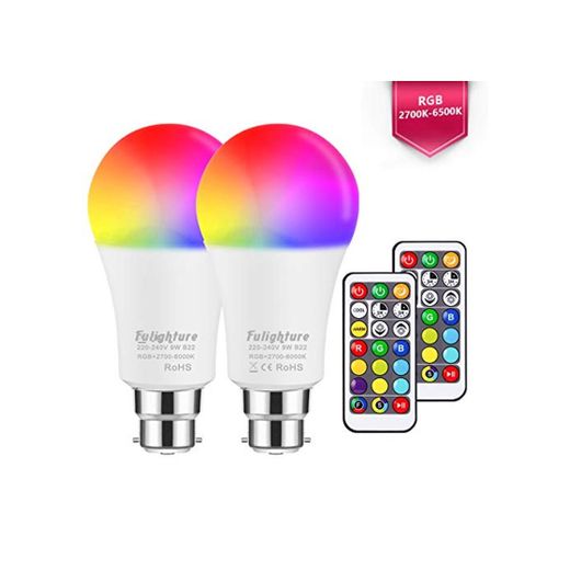 Fulighture LED A60 B22 Bayonet LED Colour Changing Light Bulbs with Remote