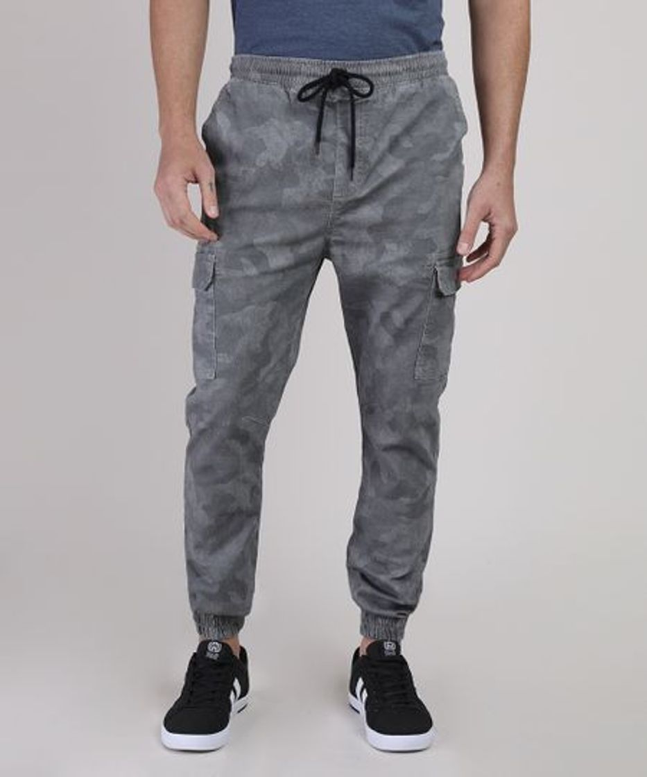 Moda Calça de Sarja Masculina Jogger Slim Cargo Estampada ...