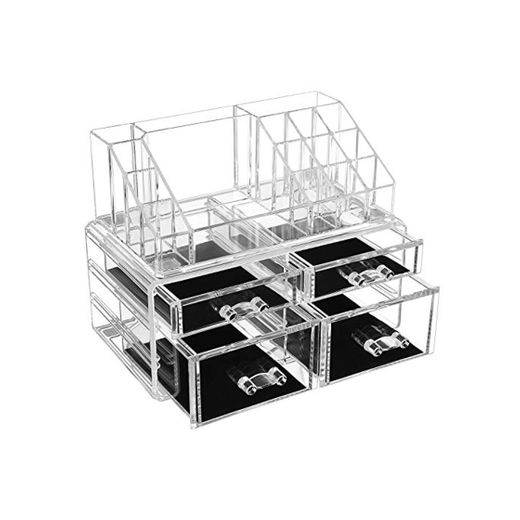 SONGMICS 2 en 1 Organizador para cosméticos Caja Maquillaje 4 Cajones Acrílico