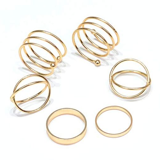 Zuzumia Ring Set Apilamiento Anillos Finger Knuckle Midi Ring Set para Mujeres Niñas 6 Piezas IT Accesorios para niñas （Oro