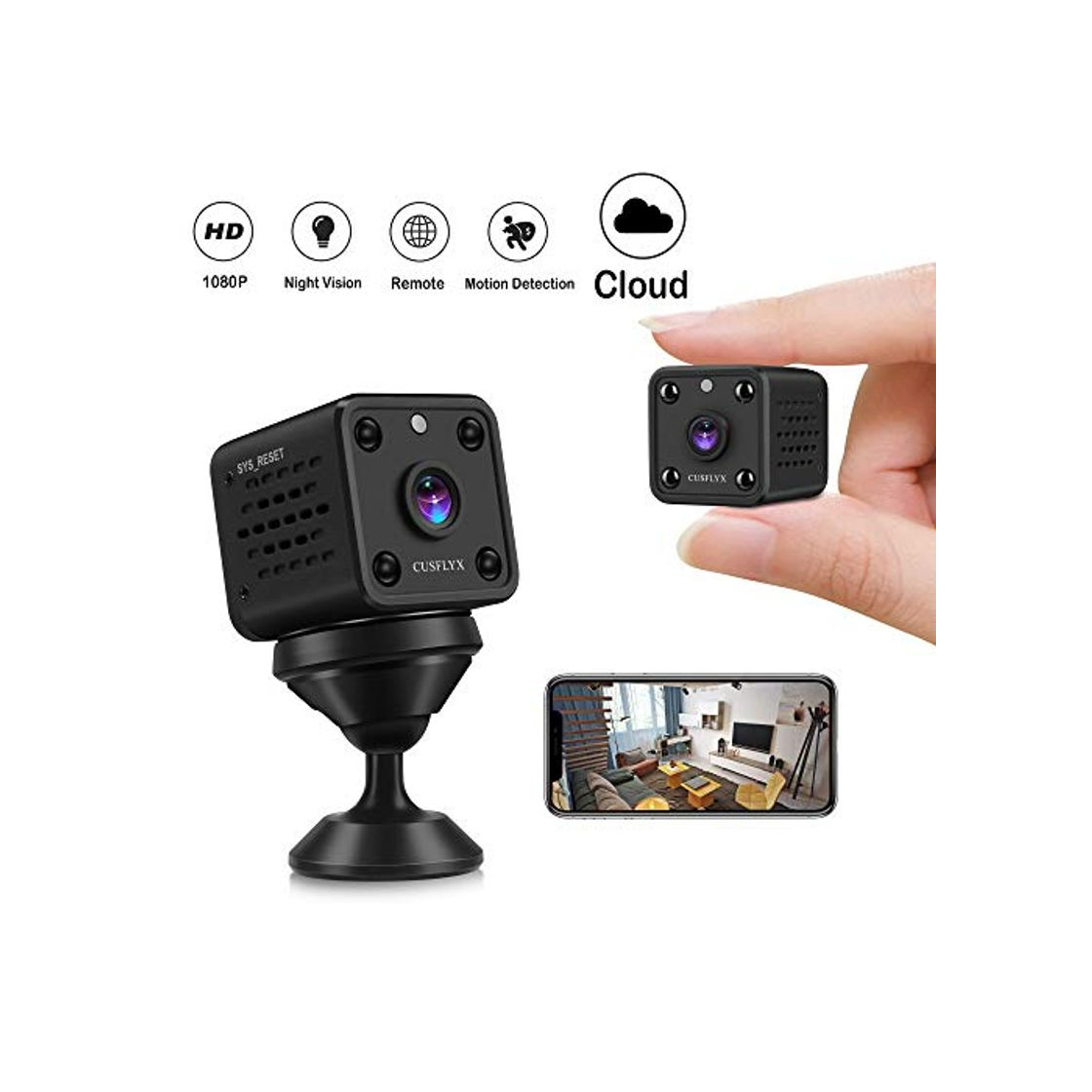 Producto Cámaras Espía-CUSFLYX Cloud 1080P WIFI Full HD Mini Cámara Vigilancia Niñera Mascotas