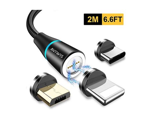 AVIWIS Cable USB Magnético, Multi 3 en 1 Cable Magnetic de Carga