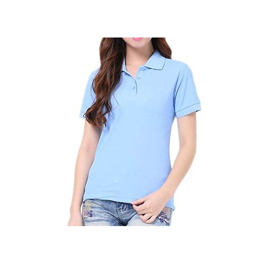 NOBRAND Camiseta de manga corta para mujer de color sólido clase cultura uniforme Azul azul celeste M