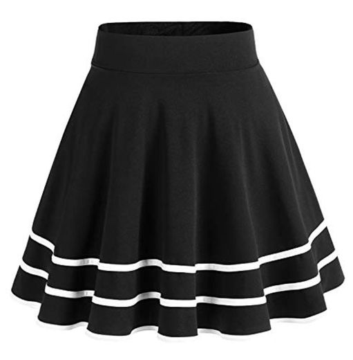 DRESSTELLS Falda Mujer Mini Corto Elástica Plisada Básica Multifuncional Black