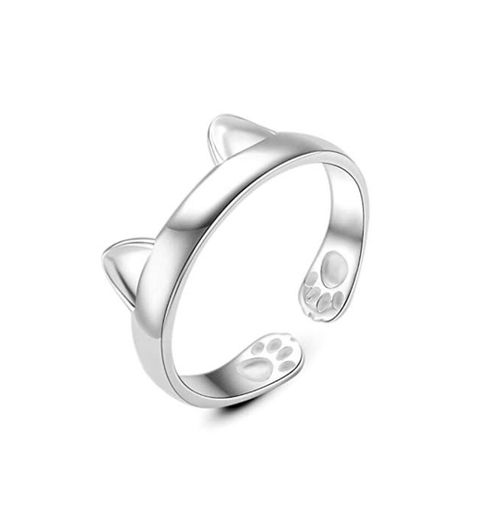 Animal anillos joyas plata de ley 925 Beautiful Unique orejas de gato anillo partido mujeres