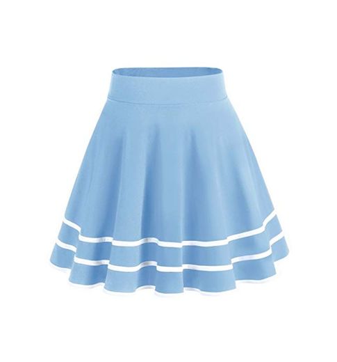 DRESSTELLS Falda Mujer Mini Corto Elástica Plisada Básica Multifuncional Light Blue