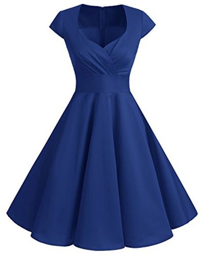 Bbonlinedress Vestido Corto Mujer Retro Años 50 Vintage Escote En Pico Royal