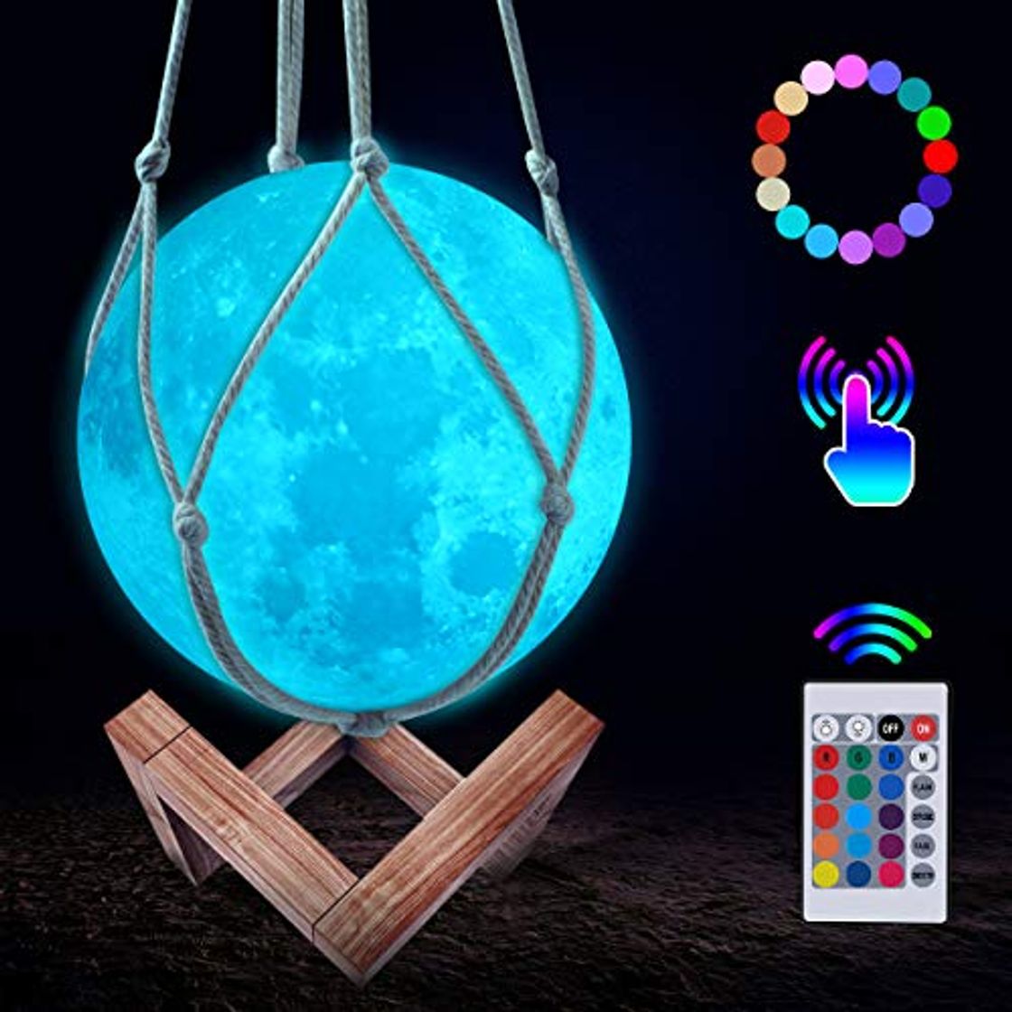 Social JBHOO Nuevo Lámpara de Luna 3D 16 Color LED Recargable Luz Luna