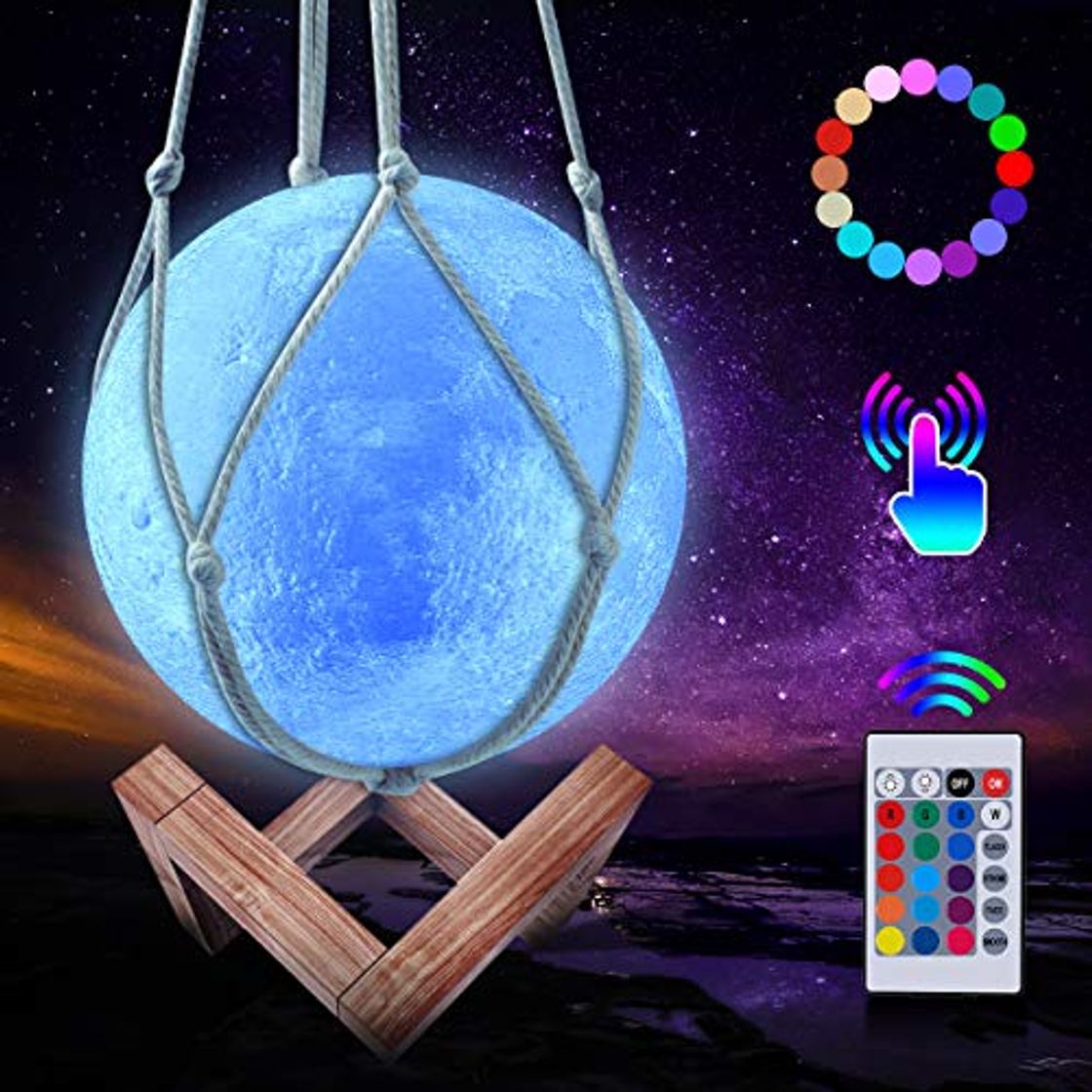 Productos JBHOO Nuevo Lámpara de Luna 3D 16 Color LED Recargable Luz Luna