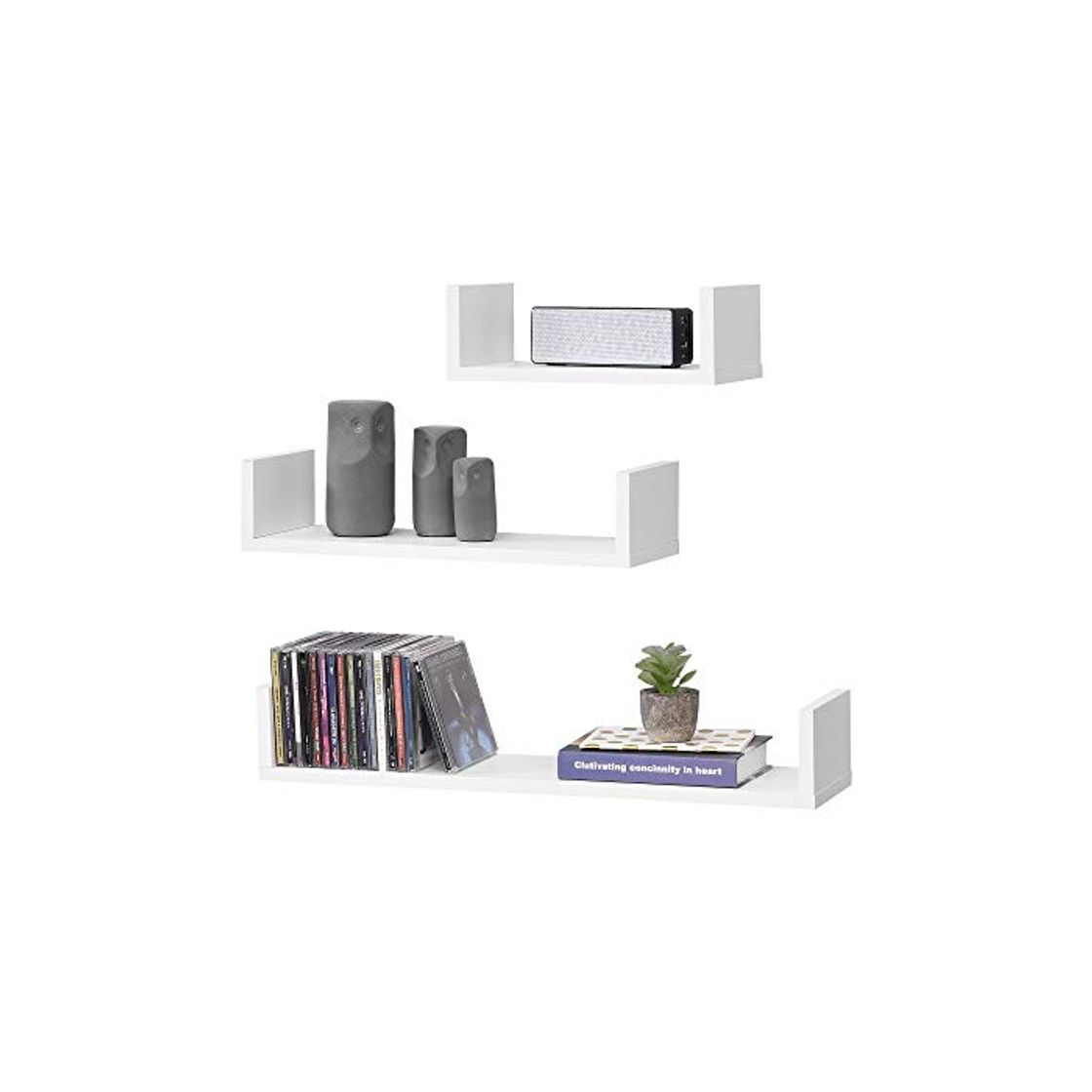 Product Juego de Estanterías para Pared Vennesla Set de 3 Unidades en Diferentes Medidas Estantes Flotantes Decoración de Salón o Dormitorio Blanco