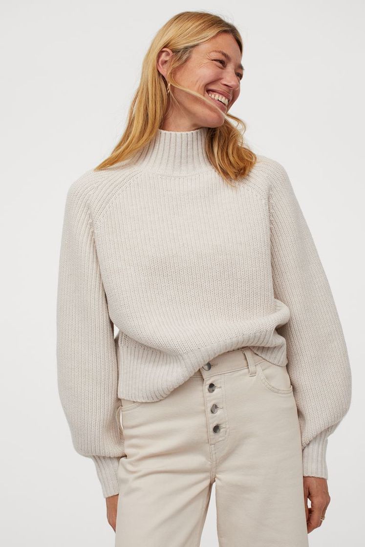 Moda Jersey de canalé con lana - Beige claro jaspeado - MUJER | H&M ES