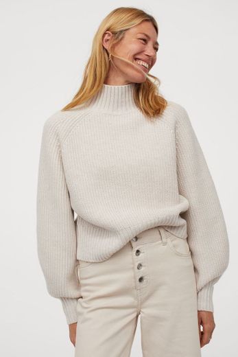 Jersey de canalé con lana - Beige claro jaspeado - MUJER | H&M ES