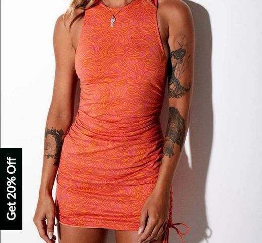 Ardilla Bodycon Dress in Trippy Waves Tangerine and Pink