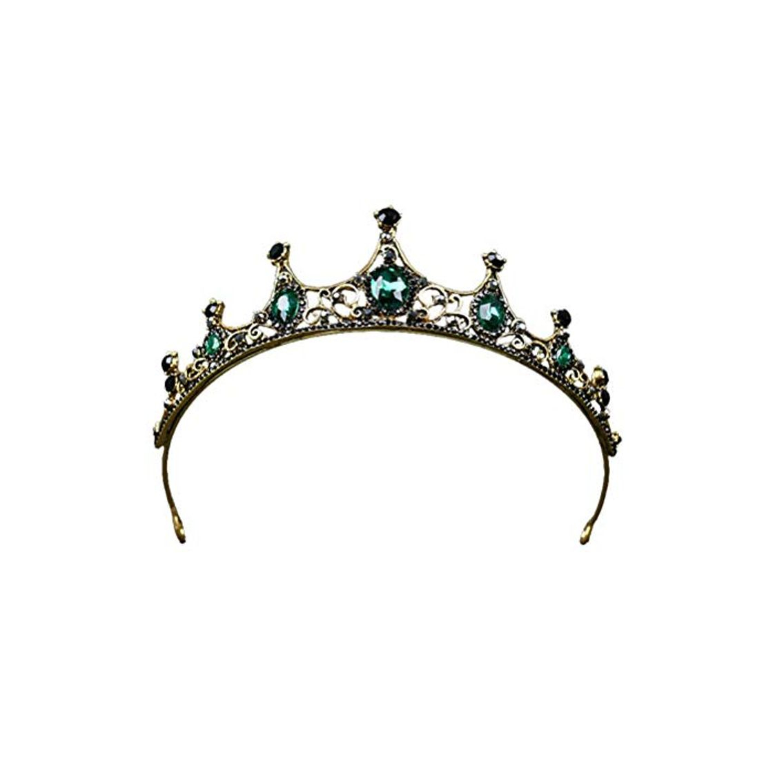 Social Lurrose Tiara dorada con corona de cristal verde y adorno de diamantes de imitación negro con cabeza de nupcial
