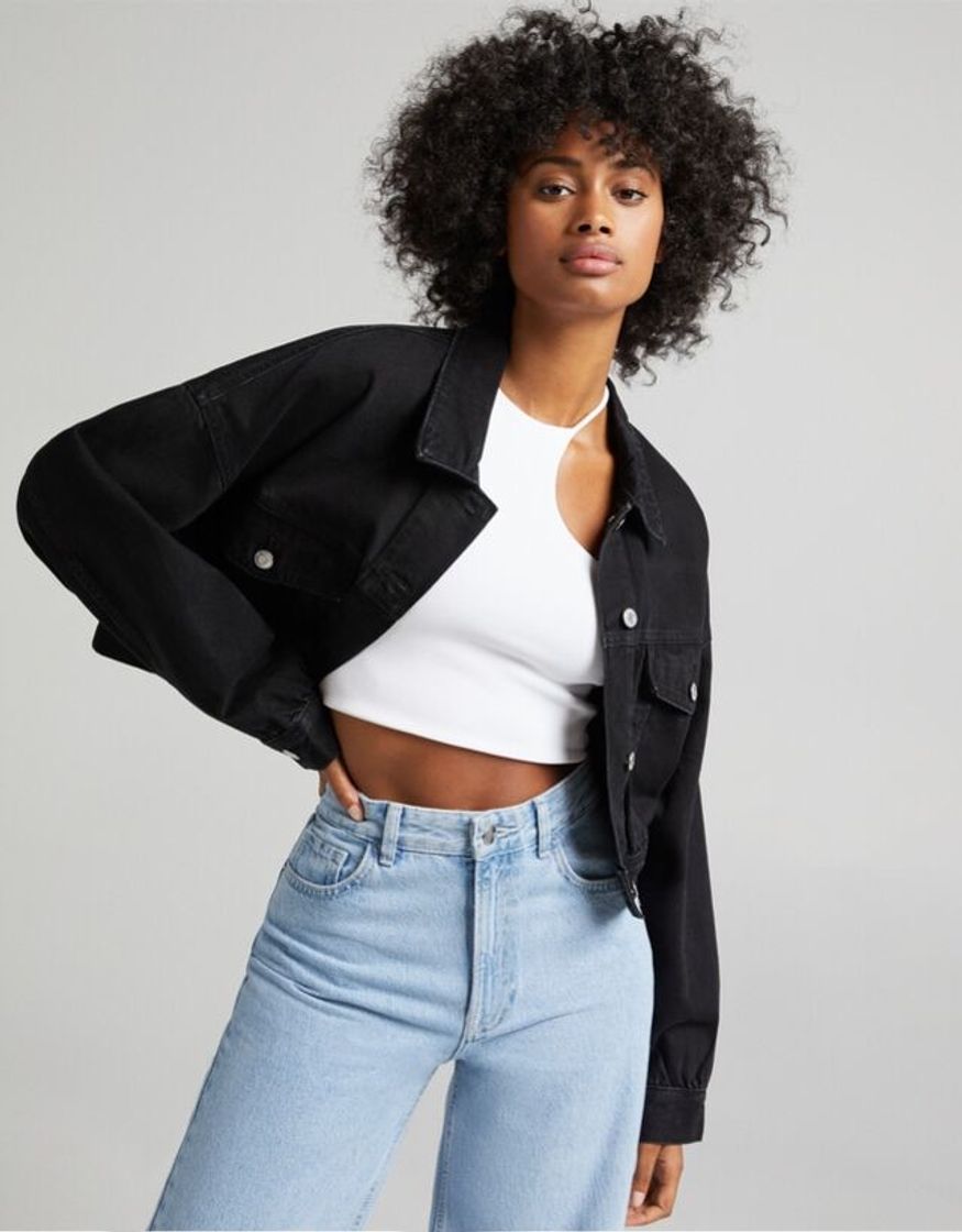 Fashion Cazadora denim negra crop