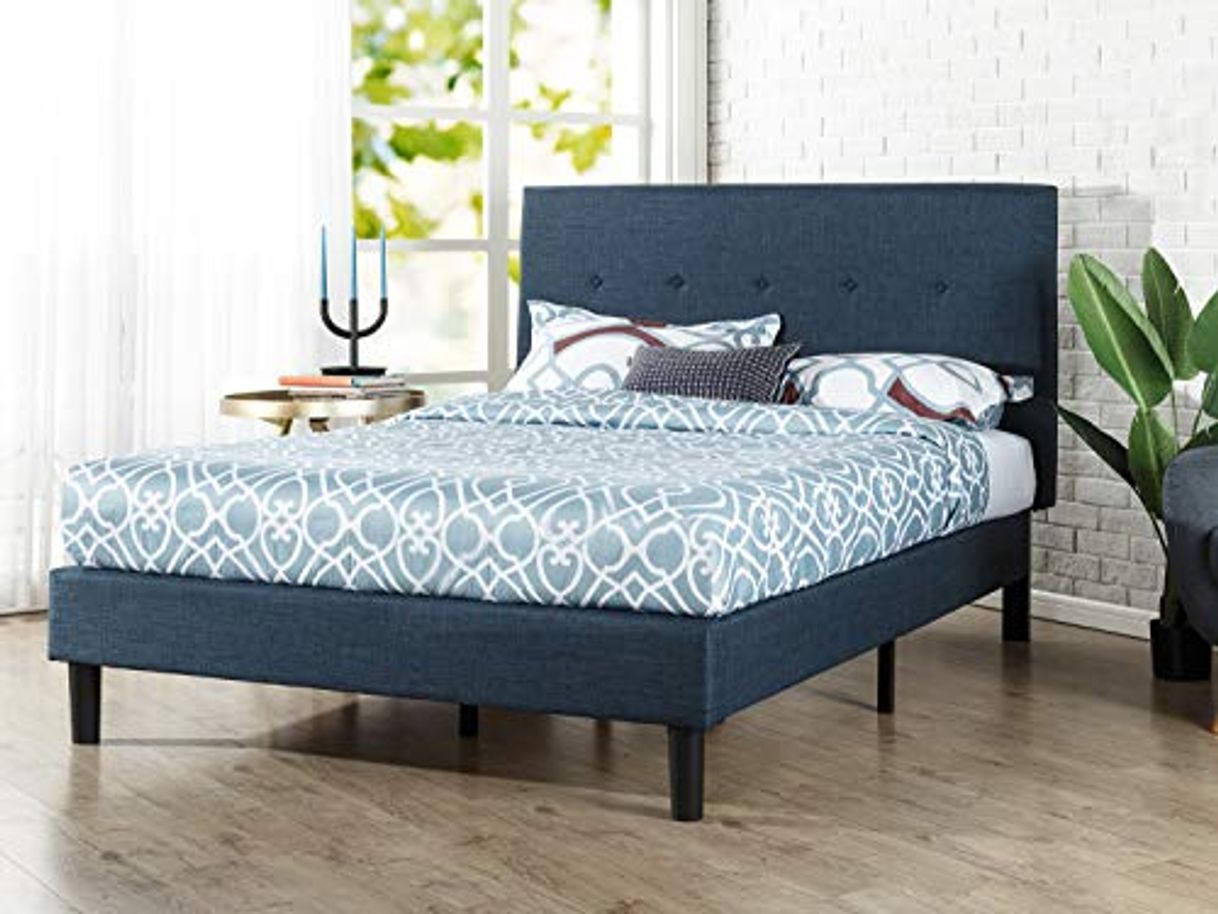 Social Zinus Cama de plataforma tapizada en azul marino con detalles de botones