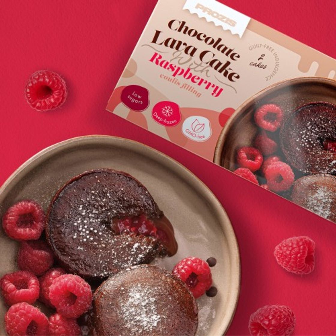 Moda Lava Cake de chocolate con frambuesa sin azúcares añadidos