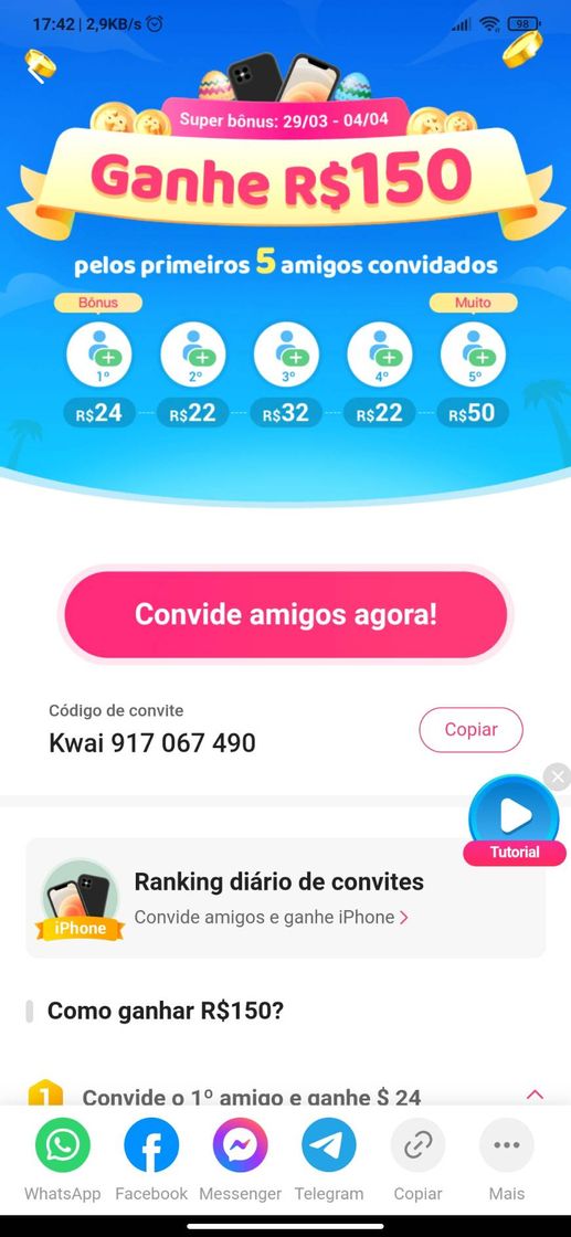 Social Baixem , façam conta e ganhem dinheiro , até 150 reais .
