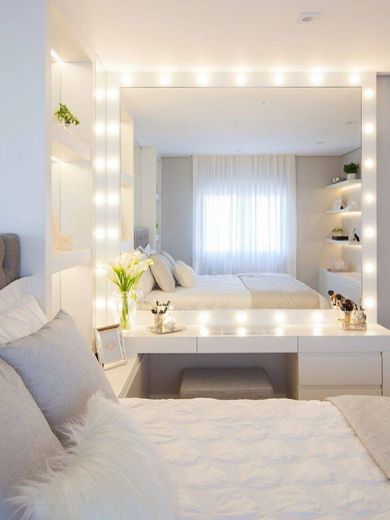 white room with lights 