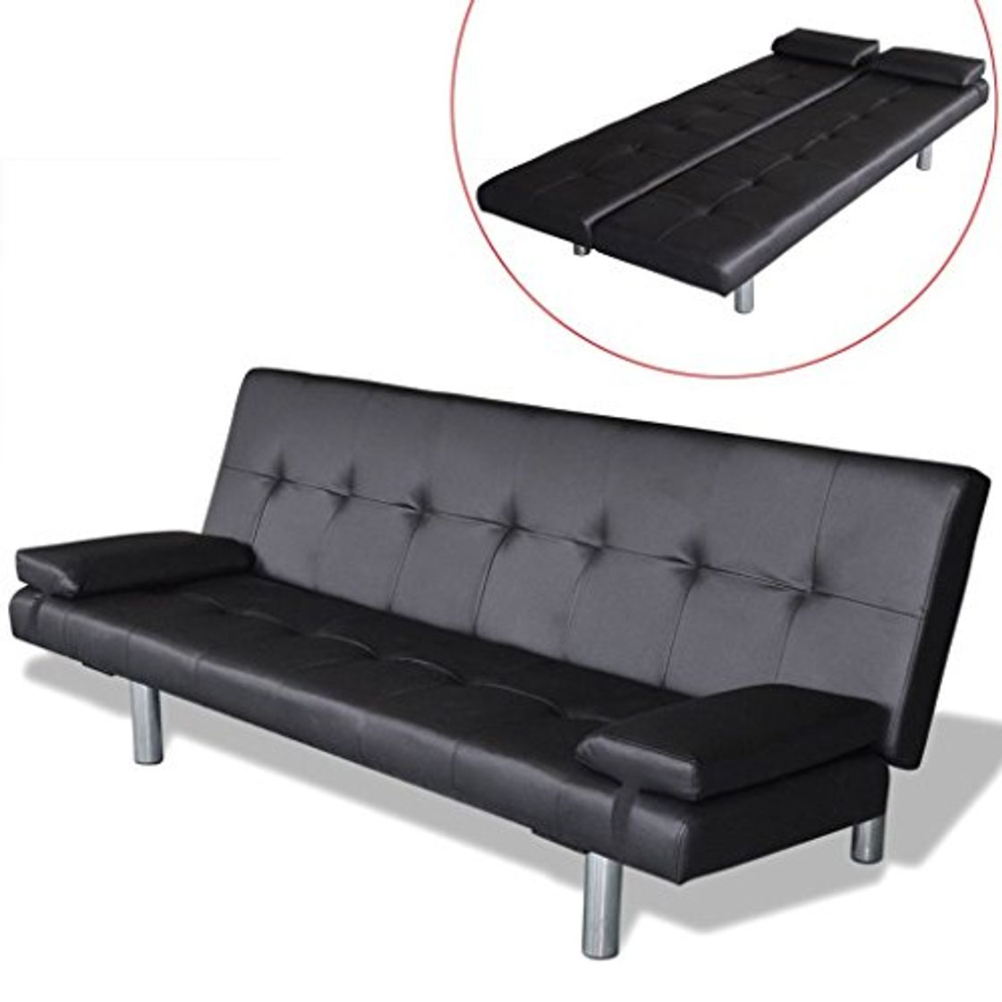 Social vidaXL Sofá Cama Reclinable Cojines Madera Cuero Sintético Sillón para Dormir