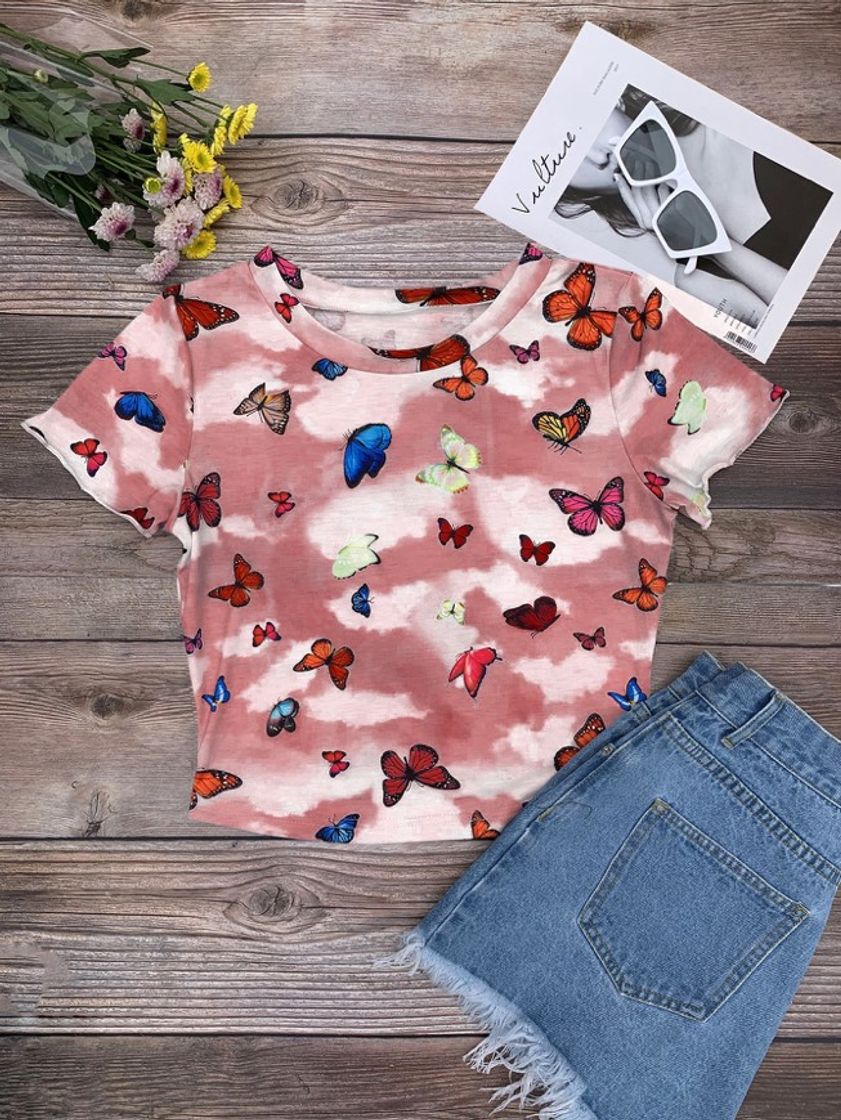 Fashion Camisa con estampado de mariposa $157 pesos 