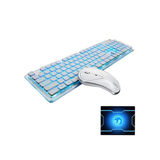 UrChoiceLtd Combo de teclado y ratón inalámbricos recargables Resistente al agua 2.4GHz