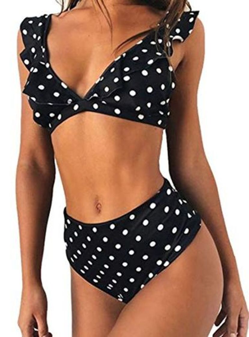 Moda JFan Mujer Traje de Baño Bikini Punto de Onda Ruffle Conjunto de