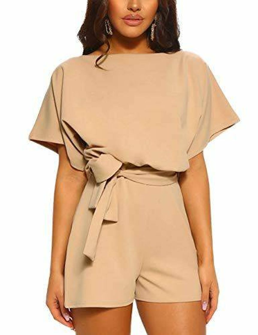 Social FeelinGirl Mono Corto para Mujer de Talle Alto Escote Traje de Pantalón