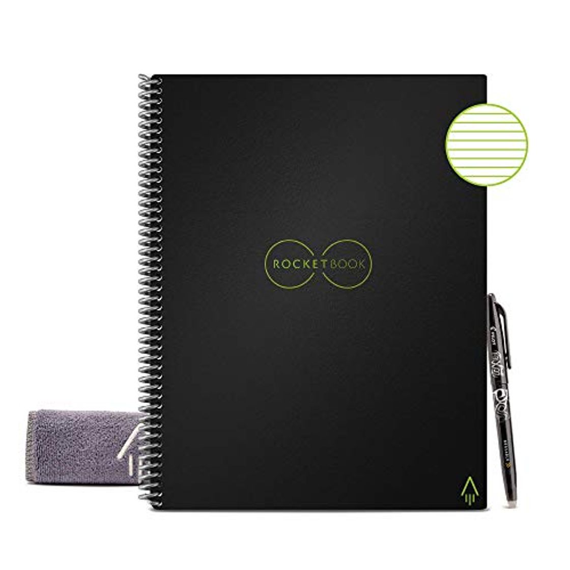 Social Rocketbook - Libreta inteligente reutilizable con forro ecológico. 1 bolígrafo Pilot Frixion