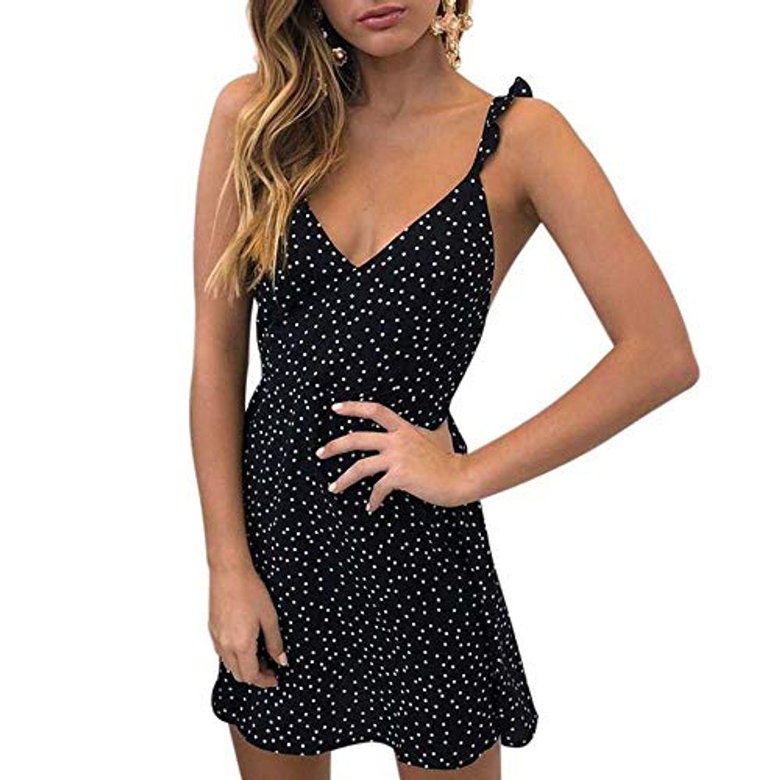 Producto Vestido de Verano de 2020 Mujeres sin Mangas con Cuello en V una línea de impresión de Punto de Cintura Alta Sexy Tirantes de Espalda Vestido de Ropa Femenina