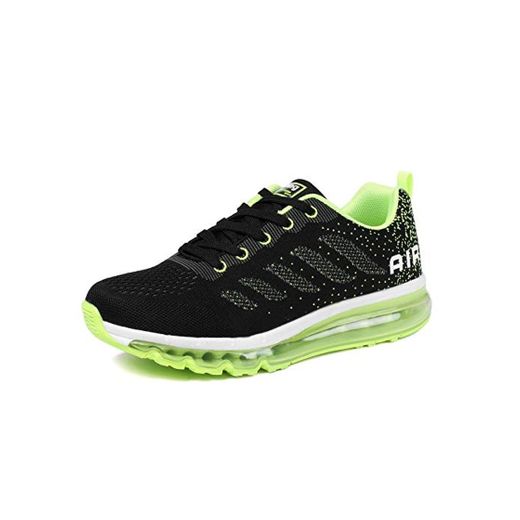 Air Zapatillas de Running para Hombre Mujer Zapatos para Correr y Asfalto Aire Libre y Deportes Calzado Unisexo Black Green 36