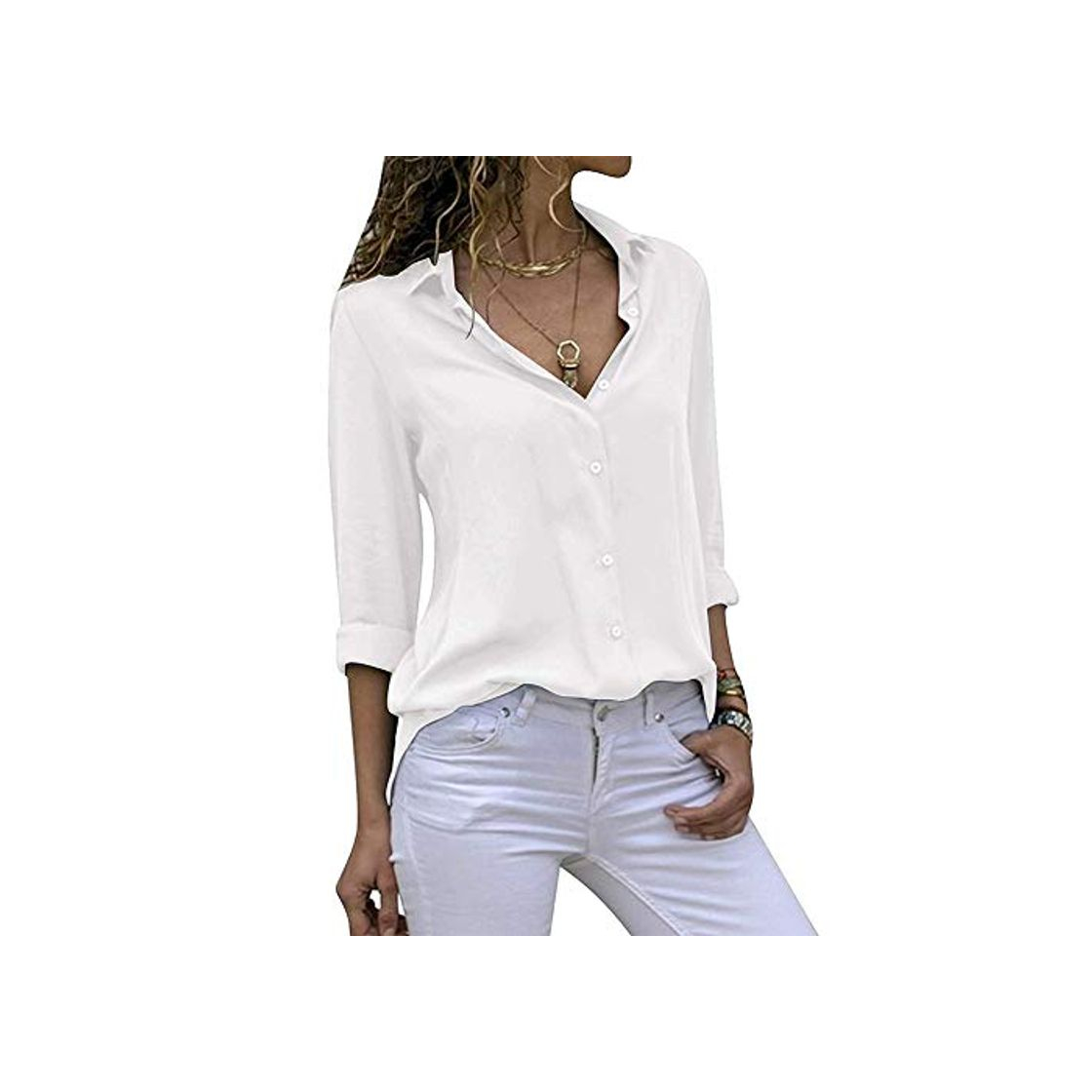 Producto Decai Camisa Mujeres Blusa Casual Cuello V Camiseta Túnica Color Puro Camisa