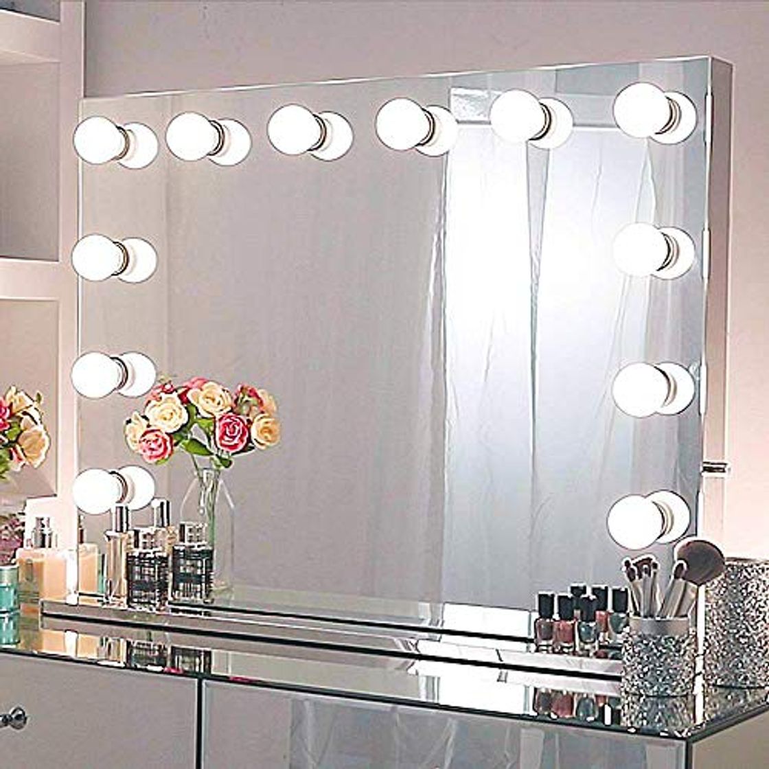 Social Chende Espejo Maquillaje con luz, Espejo Hollywood de Tocador con Enchufe Extra