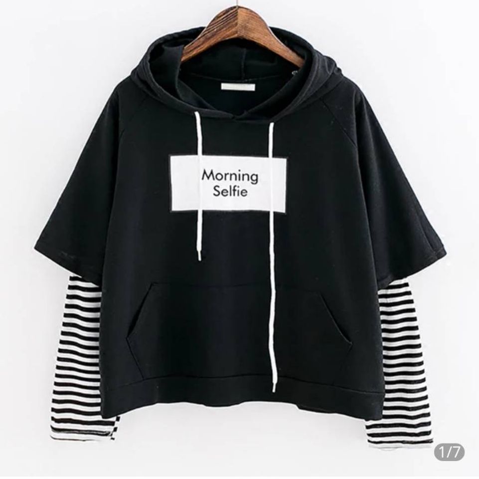 Social Moletom feminino listrado com capuz e manga