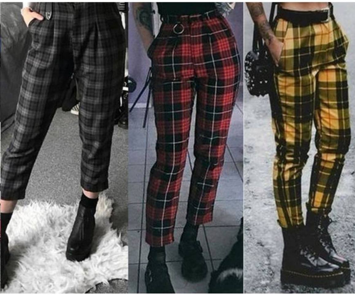 Social Moda Feminina Xadrez Estampado Cintura Alta 