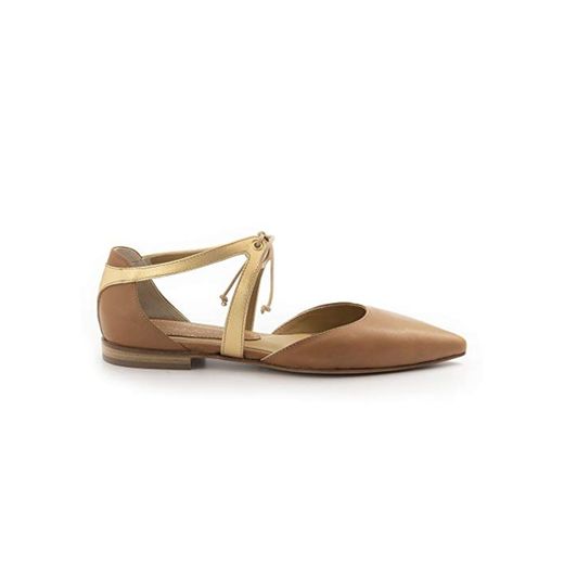 Viola Rici - Zapatos bajos de piel con cordones dorados - V25